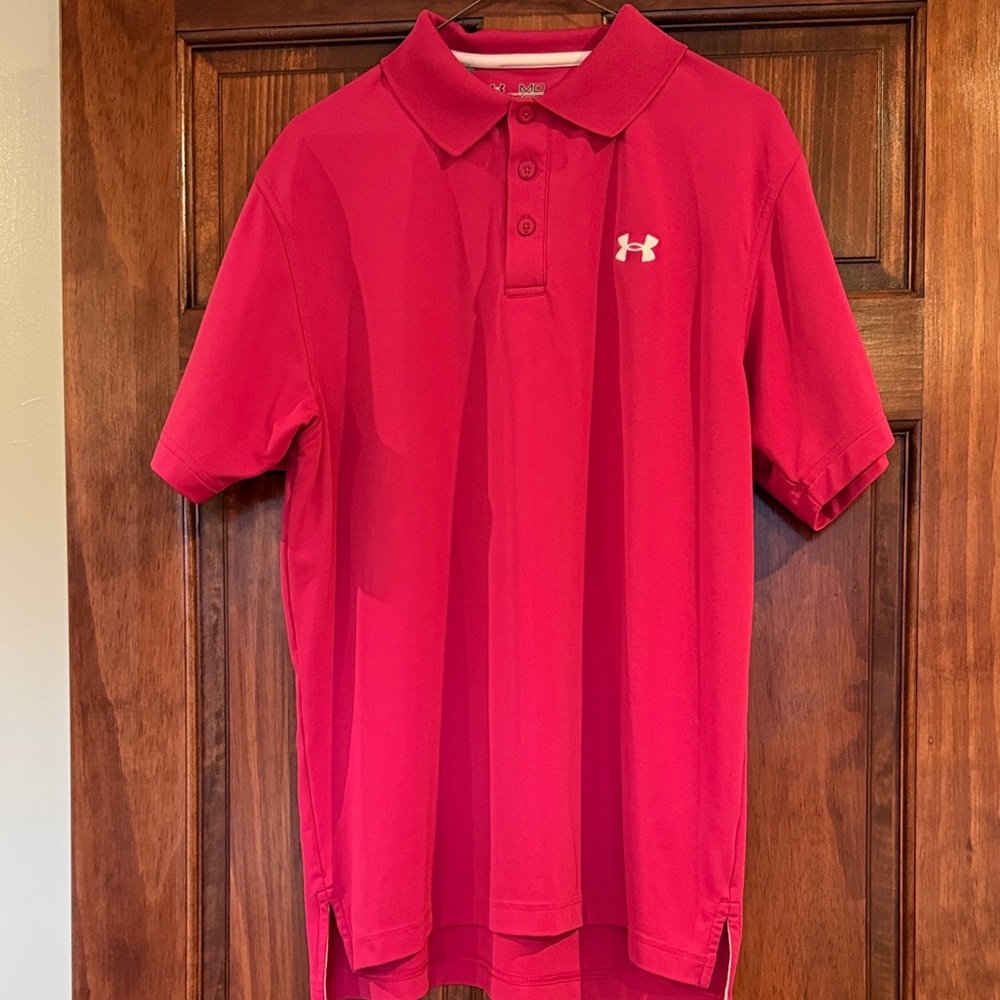 Mens bright pink under armour dry fit golf shirt